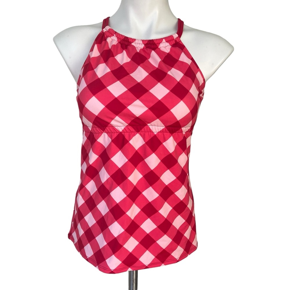 NWT, Lime Ricki Red/White Gingham Double Cinch Tankini Top, Sz XL